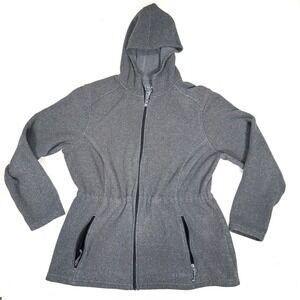 L.L. Bean Polartec Fleece Jacket Womens Large Gray Soft Pockets Full Zip Hooded